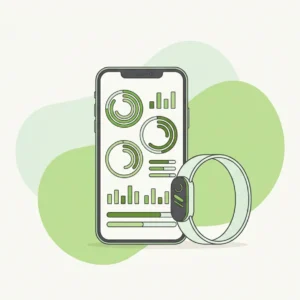 Illustration graphique, tableau de bord de suivi sur téléphone et bracelet d'activité