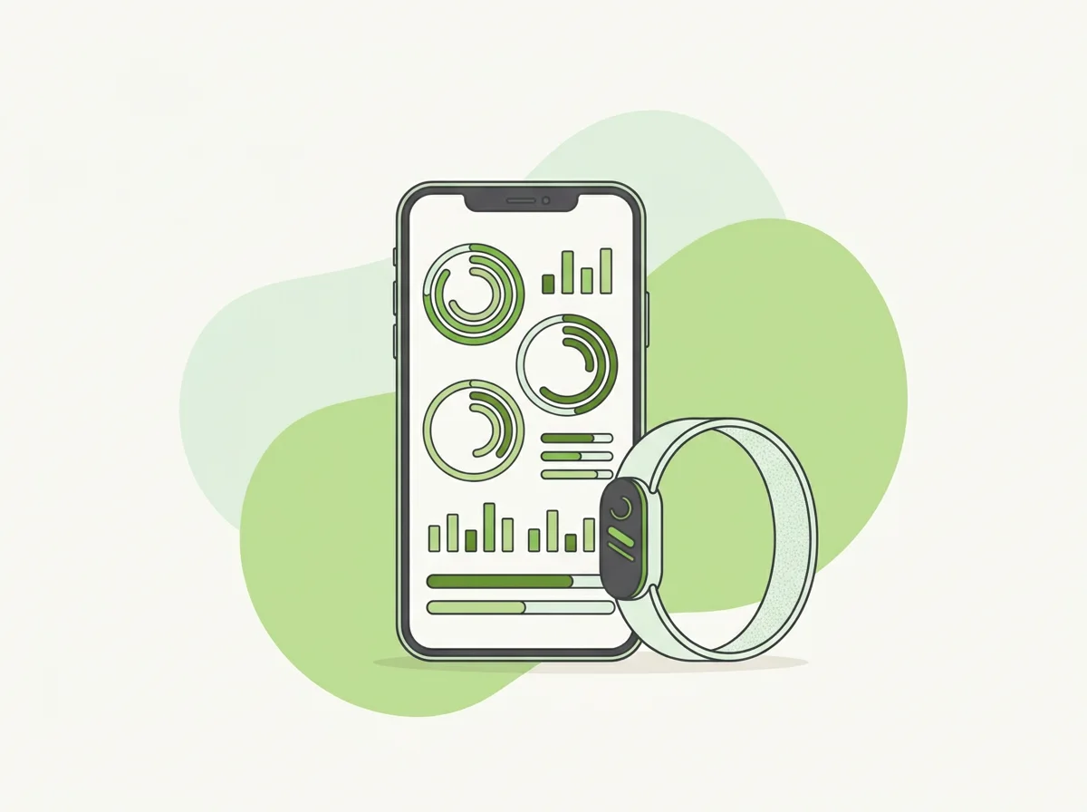 Illustration graphique, tableau de bord de suivi sur téléphone et bracelet d'activité