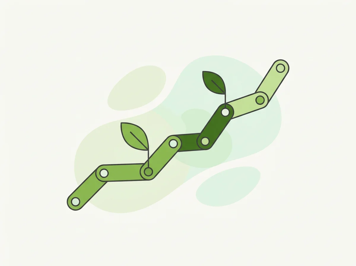 Illustration graphique, courbe ascendante segmentée avec feuilles