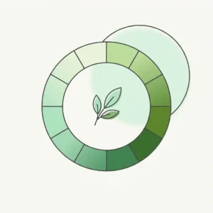 Illustration graphique, anneau de douze segments en dégradé de vert avec un brin de feuilles au centre